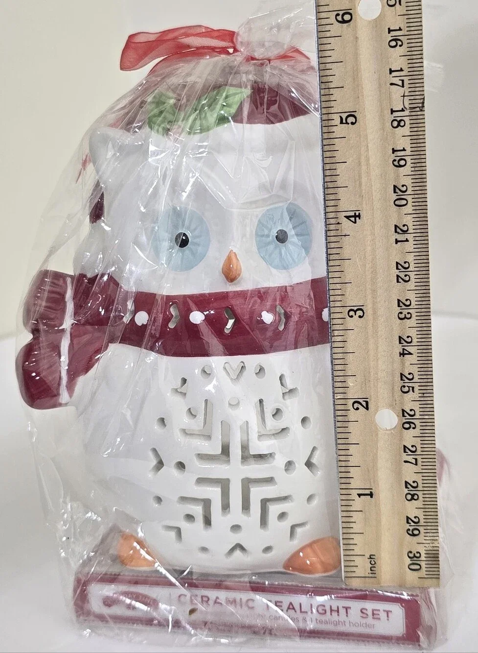 brand new HOLIDAY TIME Ceramic Owl Tealight Candle Holder Winter Seasonal Decor